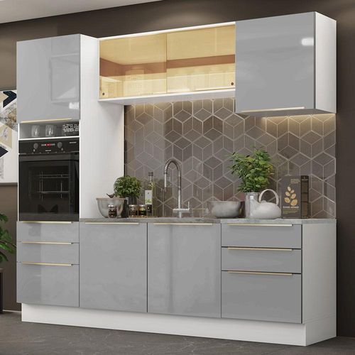 Cozinha Completa Madesa Lux 240002 com Armário e Balcão - Branco/Cinza