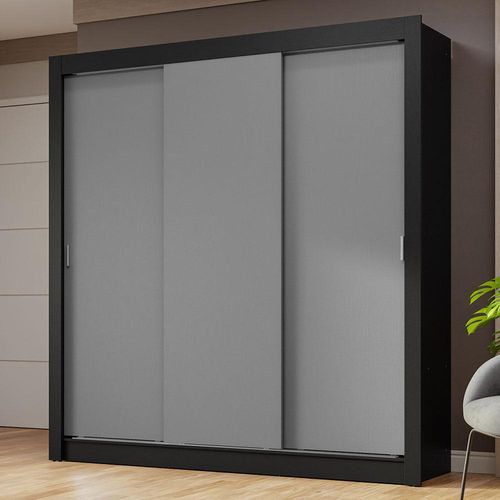 Guarda-Roupa Casal 3 Portas de Correr Preto/Cinza Nobre Madesa