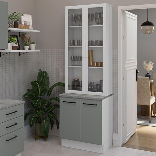 Kit Balcão + Cristaleira 70cm Branco/Cinza Agata Madesa 01