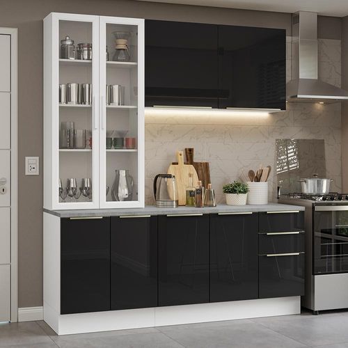 Armário de Cozinha Compacta 190cm Branco/Preto Lux Madesa 02