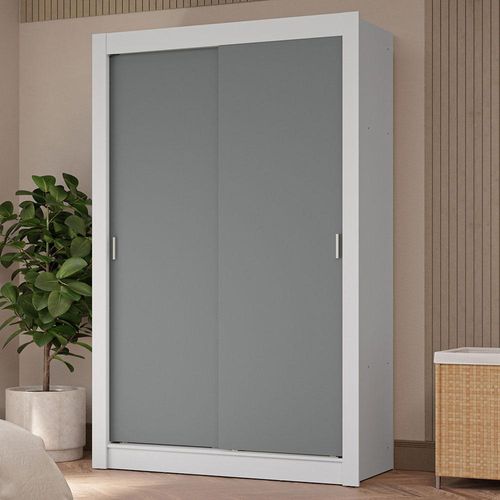 Guarda-Roupa Solteiro 2 Portas de Correr 4 Gavetas Branco/Cinza Vivare Plus Madesa