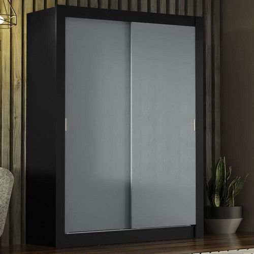 Guarda-Roupa Solteiro Madesa Denver 2 Portas de Correr - Preto/Cinza