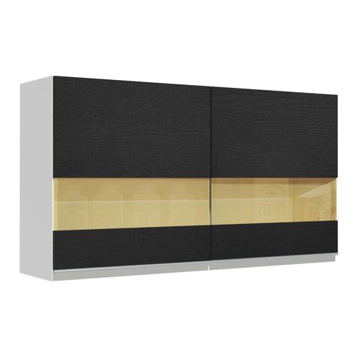 Armário de Cozinha Aéreo 120 cm 2 Portas com Vidro Branco/Preto Glamy Madesa