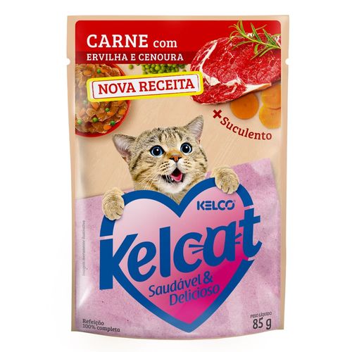 Sachê Ração Úmida Kelcat Sabor Carne Com Ervilha e Cenoura 85g