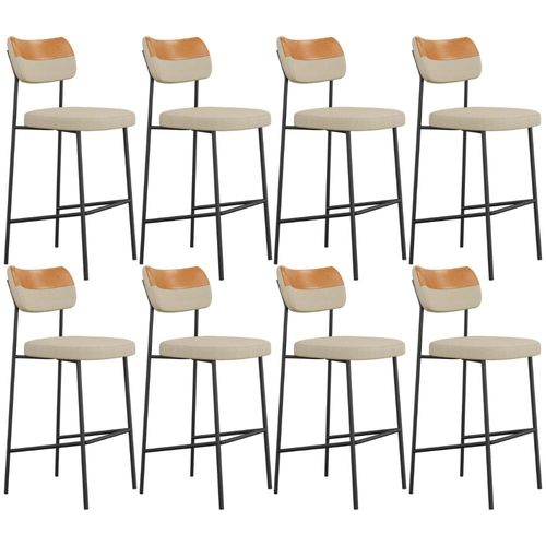 Kit 08 Banquetas Alta Bar Cozinha Sala Jantar Whisky Melina L02 Couríssimo Whisky Linho Bege - Lyam Decor