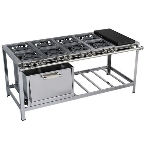 Fogão Industrial Stori Premium 8 Bocas 30x30 Forno com Chapa M24 Aço Inox 430 Metalmaq