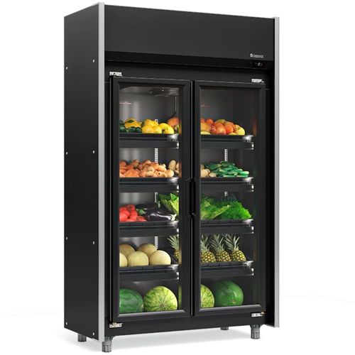 Refrigerador Vertical Auto Serviço Hortifruti 2 Portas All Black GEAS2P 220V Gelopar