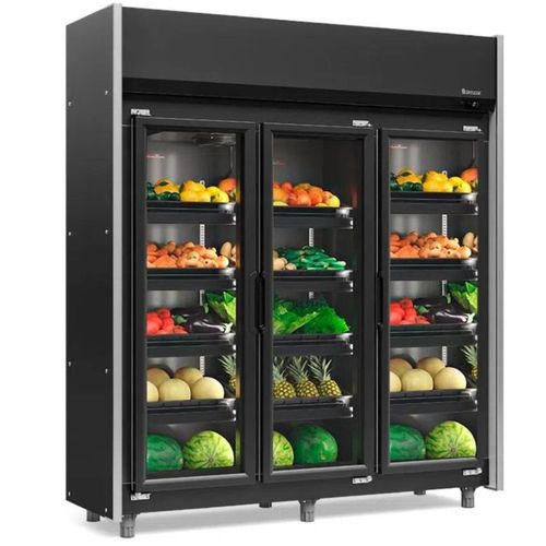 Refrigerador Vertical Auto Serviço Hortifruti 3 portas All Black GEAS3PLB 220V Gelopar