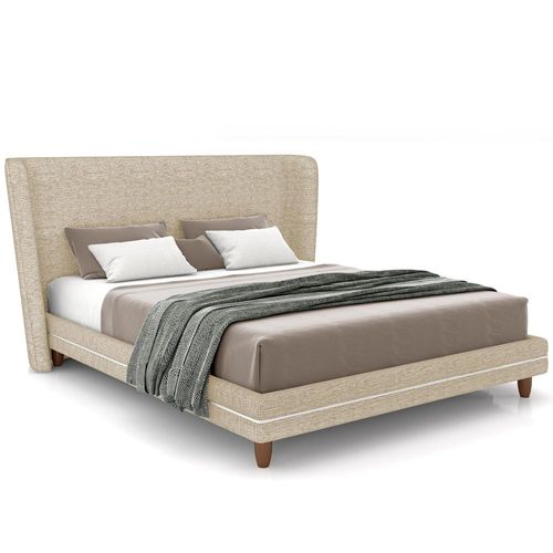 Cabeceira Casal Nilo 160cm Com Cama Pés Madeira Suném P05 Linho Bege - Lyam Decor