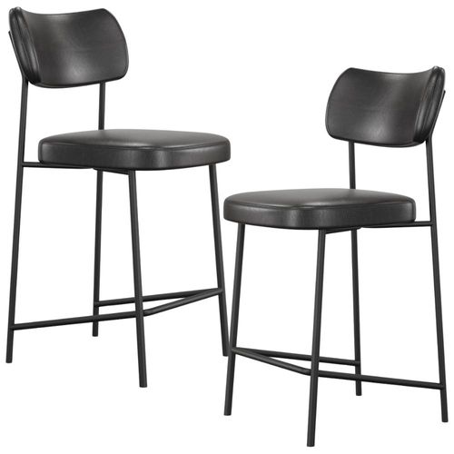 Kit 02 Banquetas Baixa Bar Cozinha Sala De Jantar Preto Melina L02 Couríssimo Preto - Lyam Decor