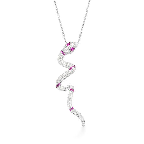 Colar Cobra Serpente banhado em ródio com zirconias e marsala
