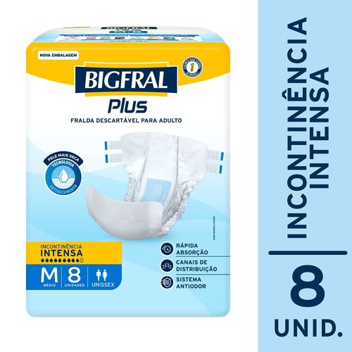 Fralda Geriátrica Bigfral Plus Regular M 8 Unidades