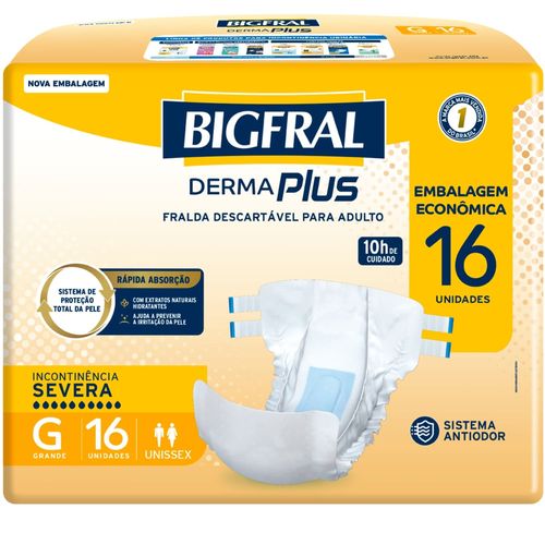 Fralda Geriátrica Bigfral Derma Plus G 16 Unidades
