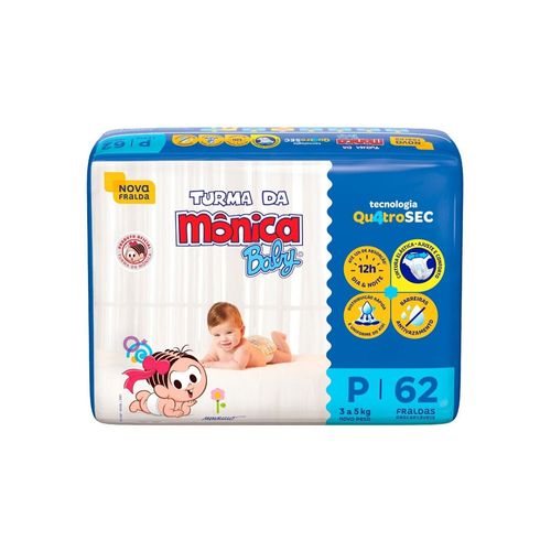 Fralda Descartável Turma da Mônica Baby Mega P 62 unidades