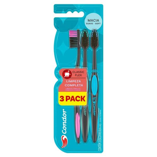 Escova de Dente Condor Classic Flex Com 3 Unidades - Sortido