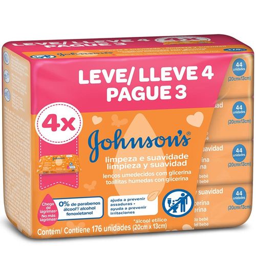 Lenço Umedecido Johnson s Baby Limpeza e Suavidade 176 Unidades