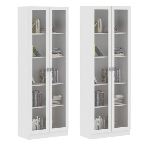 Kit 2 Estantes Para Escritório 2 Portas De Vidro 4 Prateleiras Cannes 171x59 T01 Branco - Lyam Decor