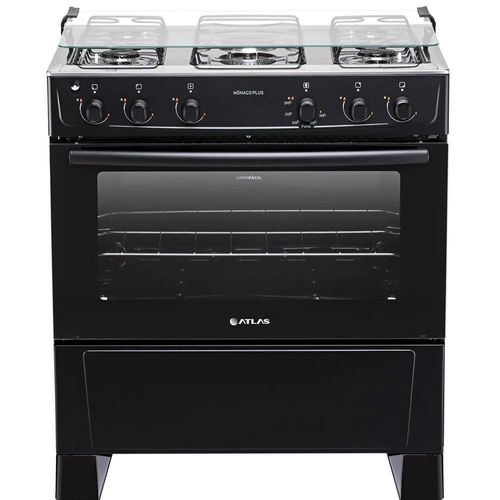 Fogão 5 Bocas Atlas Mônaco Plus Preto Com Mesa Inox Bivolt