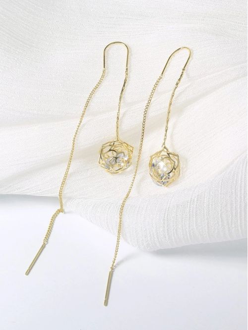 Brinco Feminino Comprido Bolas Esferas Dourado Festa Strass