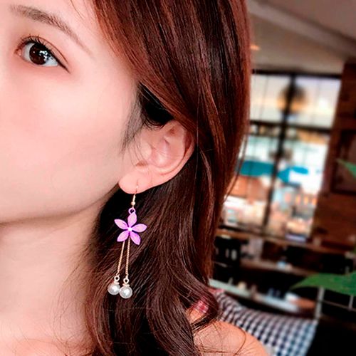 Brincos Lilás Sobrepor Delicado Feminino Metal Perola Festa