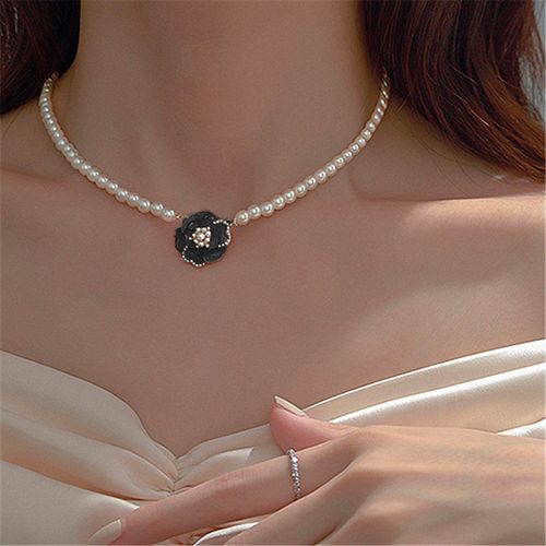 Colar Perola Feminino Gargantilha luxo Strass shocker flor