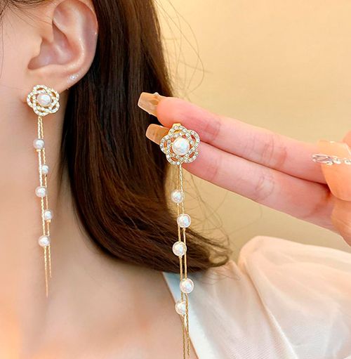 Brinco Margaridas 2 em 1 Femininos Dourado strass festa luxo