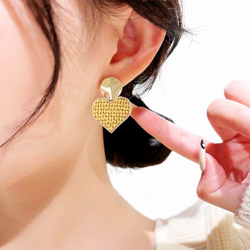 Brincos Feminino Delicado Coração Strass Amarelo Sobrepor