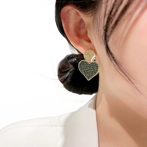 Brincos Feminino Delicado Coração Strass Verde Sobrepor festa