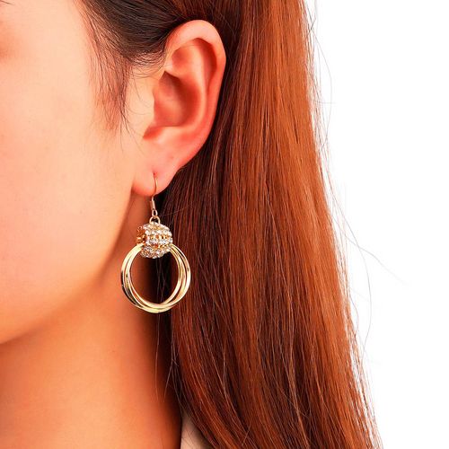 Brinco Dourado Strass Feminino Joia Festa Casamento Argolas