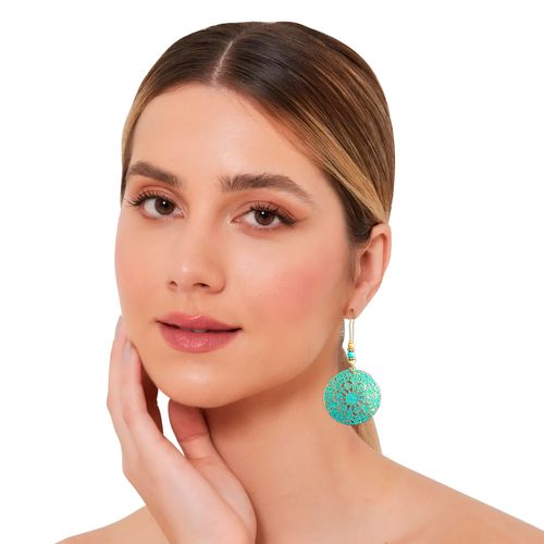 Brinco Feminino Delicado Dangle Vintage  Mandala Indi Verde