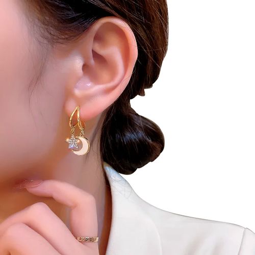 Brinco Festa Feminino Delicado Lua e Estrela Strass Resina