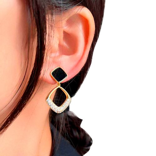 Brinco Festa Feminino Delicado Strass Dourado Joia Quadrado