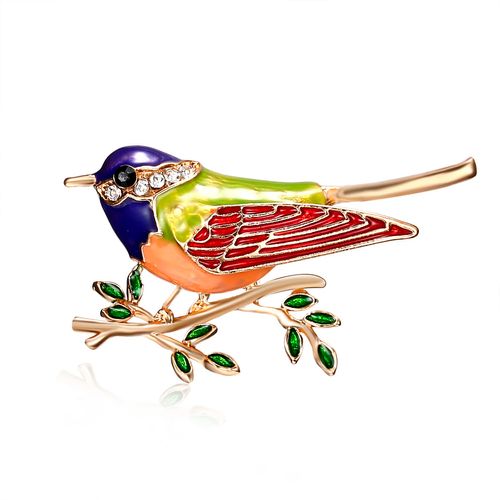 Broche Botão Artesanal Strass Passarinho Delicado Resina