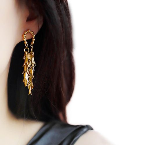 Brinco Max Franja Strass Luxo Casamento Noiva Corren Dourado