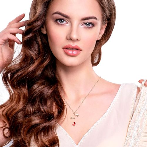 Corrente Colar Feminino Gargantilha Rosa Vermelha Joia Luxo