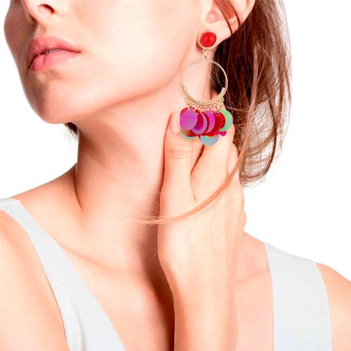 Brinco Feminino Delicado Argola Lantejoula Colorido Vermelho