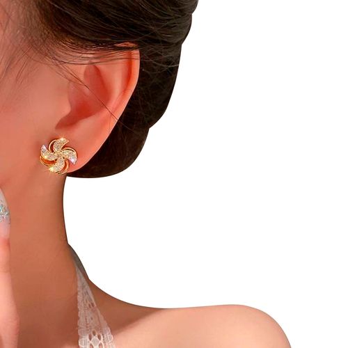 Brinco Feminino Delicado Catavento Strass Dourado Diamante