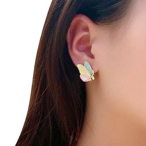 Brinco Feminino Delicado Dourado Borboleta Colorida Resina
