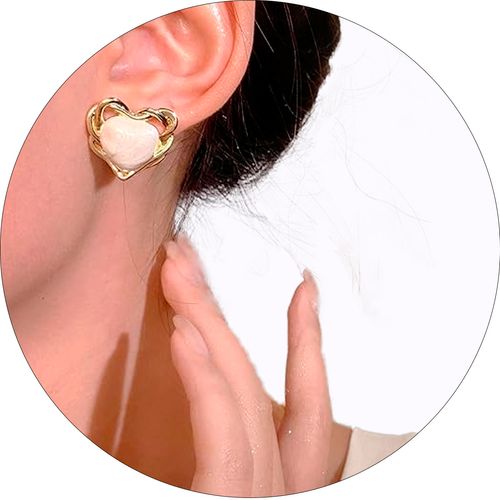 Brincos Feminino Coração Branco e Dourado Festas Luxo