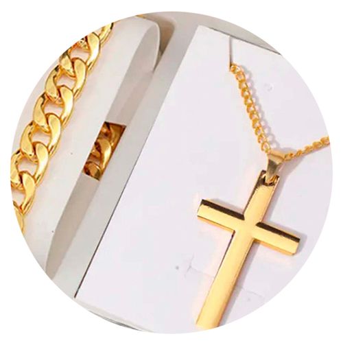 Kit Corrente e Pulseira Crucifixo Acessório Masculino