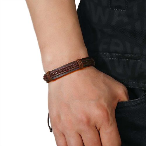 Pulseira Masculina Sintético Couro Marrom Acessórios