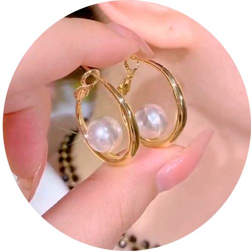 Brinco Feminino Delicado Argola Dourado Pérola Maxi Luxo