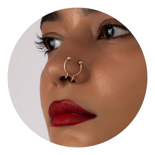 Piercing de Nariz de Pressão Fake Falso Acessório Dourado