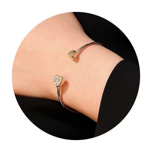 Bracelete Dourado Luxo Strass Coração Casamento Festas