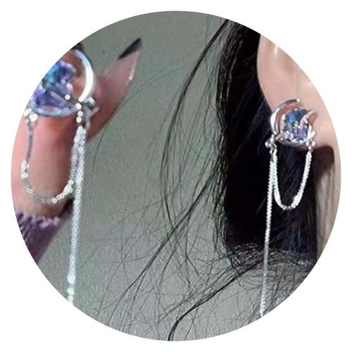 Par de Brincos Feminino Luxo Pedras Roxo Moderno Franja