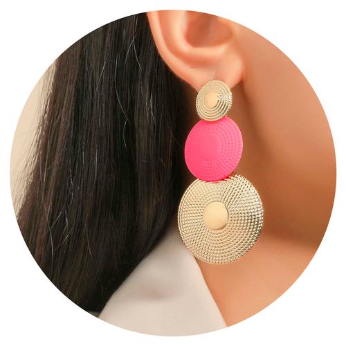 Brinco Geométrico Rosa-Vibrante Dourado para Looks Modernos