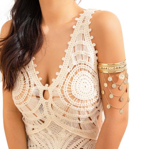 Pulseira Bracelete Dourado Prateado com Moedas Decorativas