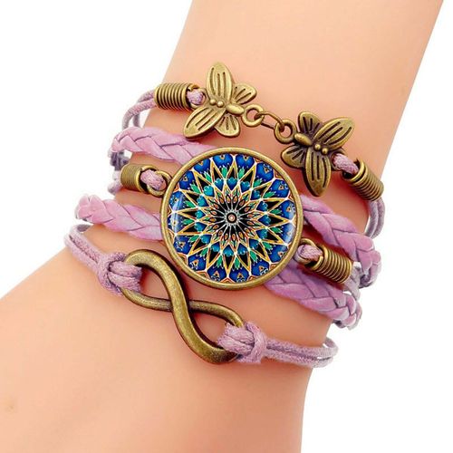 Pulseiras Boho Chic Conjunto Kit Mix Flor de Lótus Cor Rosa
