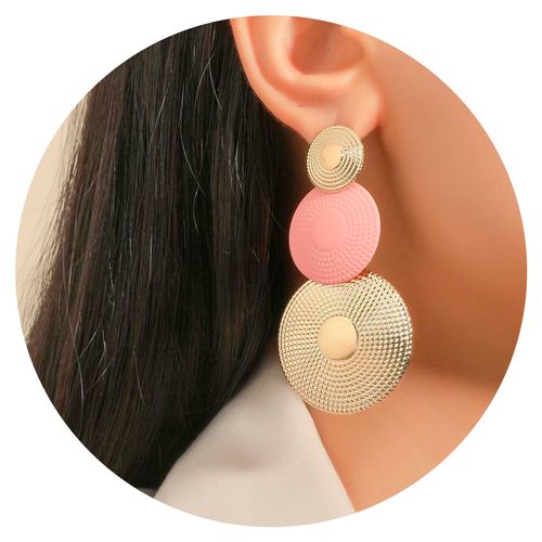 Brinco Geométrico Rosa-Claro e Dourado com Estilo Romântico