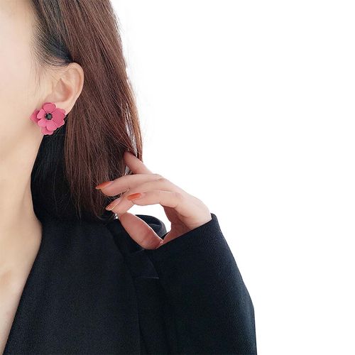 Brinco Flor Vermelha Fosca com Cristal Preto Festa Luxo